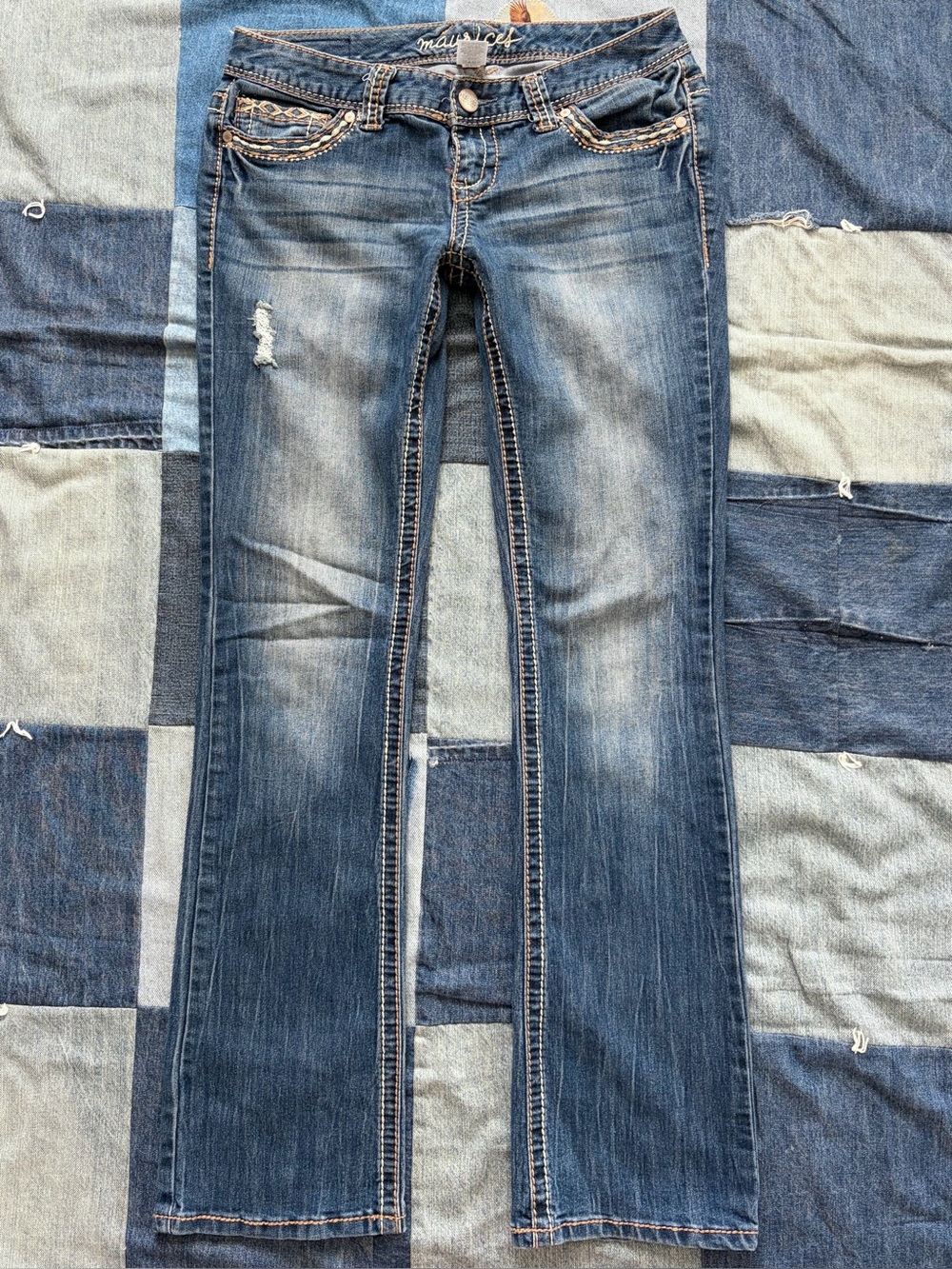 Y2K Super Low Rise Bootcut Denim Jeans Embroidered Maurices size 3/4